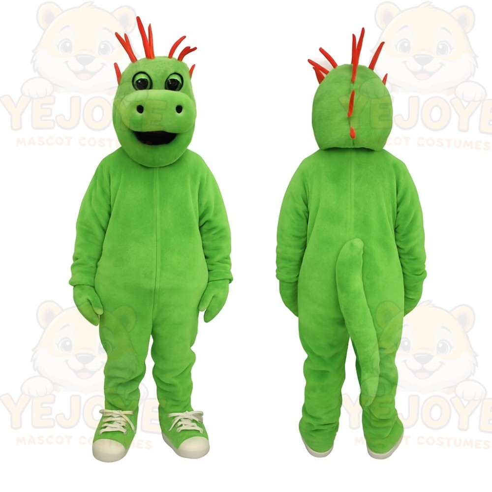 Green Dragon With Red Spikes Mascot Costume