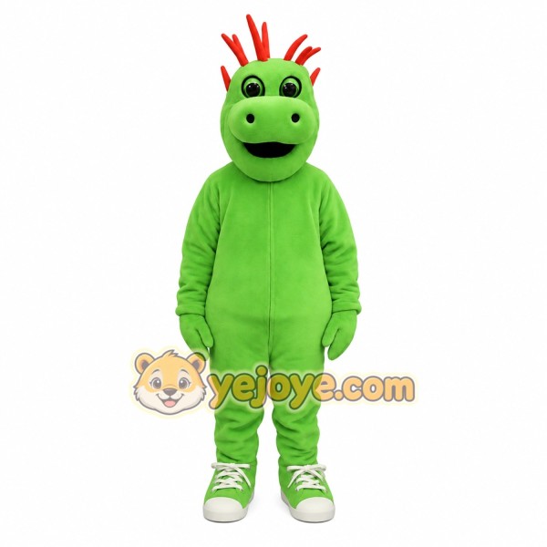 Green Dragon With Red Spikes Mascot Costume Green Dragon With Red Spikes Mascot Costume