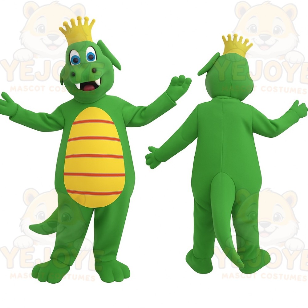 Green Yellow Crowned Dragon Mascot Costume