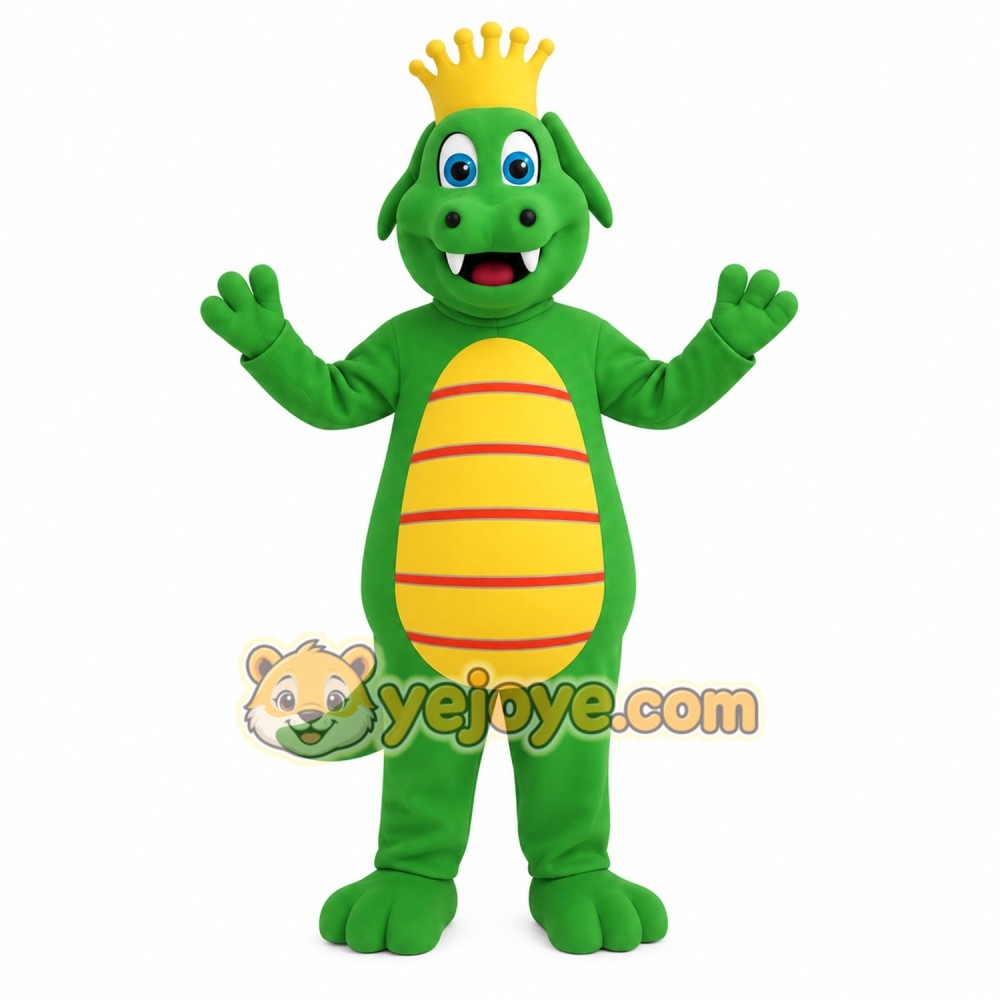 Green Yellow Crowned Dragon Mascot Costume