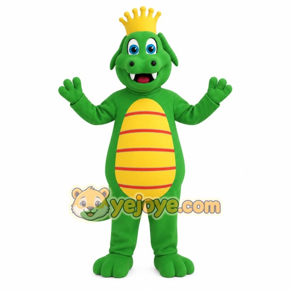 Green Yellow Crowned Dragon Mascot Costume Green Yellow Crowned Dragon Mascot Costume