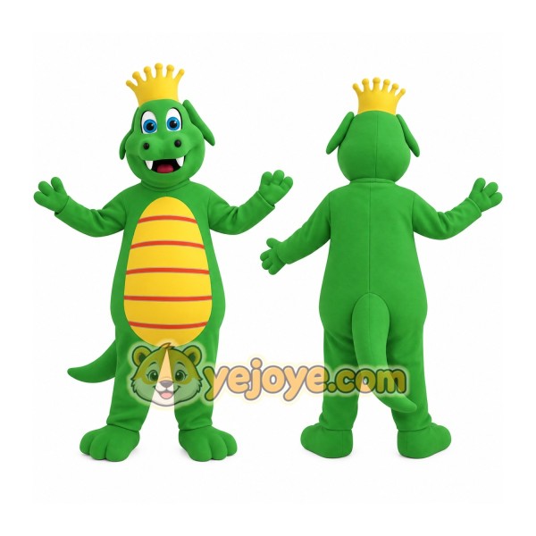 Green Yellow Crowned Dragon Mascot Costume