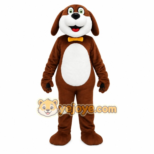 Brown White Dog With Yellow Bow Tie Mascot Costume Brown White Dog With Yellow Bow Tie Mascot Costume