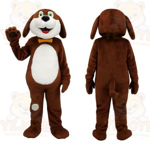 Brown White Dog With Yellow Bow Tie Mascot Costume