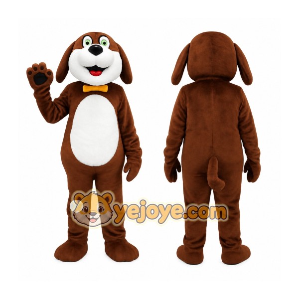 Brown White Dog With Yellow Bow Tie Mascot Costume