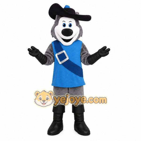 Gray Blue Musketeer Wolf Mascot Costume