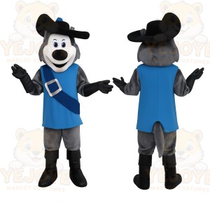 Gray Blue Musketeer Wolf Mascot Costume