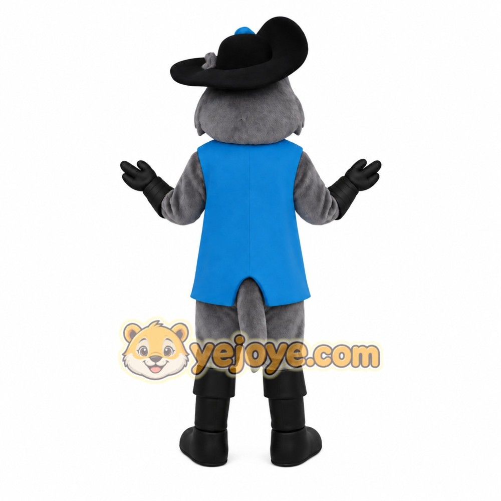 Gray Blue Musketeer Wolf Mascot Costume Gray Blue Musketeer Wolf Mascot Costume