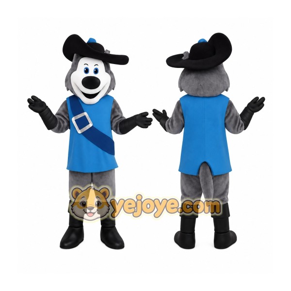 Gray Blue Musketeer Wolf Mascot Costume