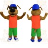 Brown Dog Blue Cap Orange Shirt Mascot Costume