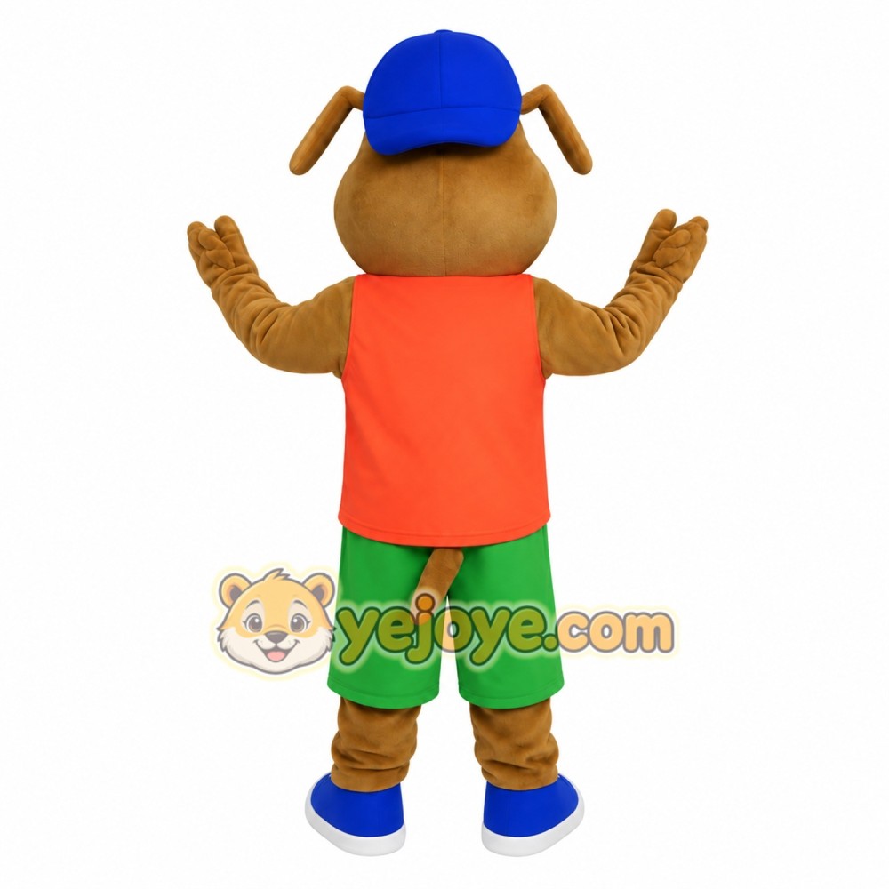 Brown Dog Blue Cap Orange Shirt Mascot Costume Brown Dog Blue Cap Orange Shirt Mascot Costume