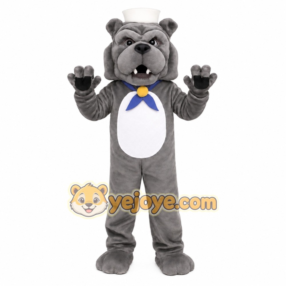 Gray White Blue Sailor Bulldog Mascot Costume