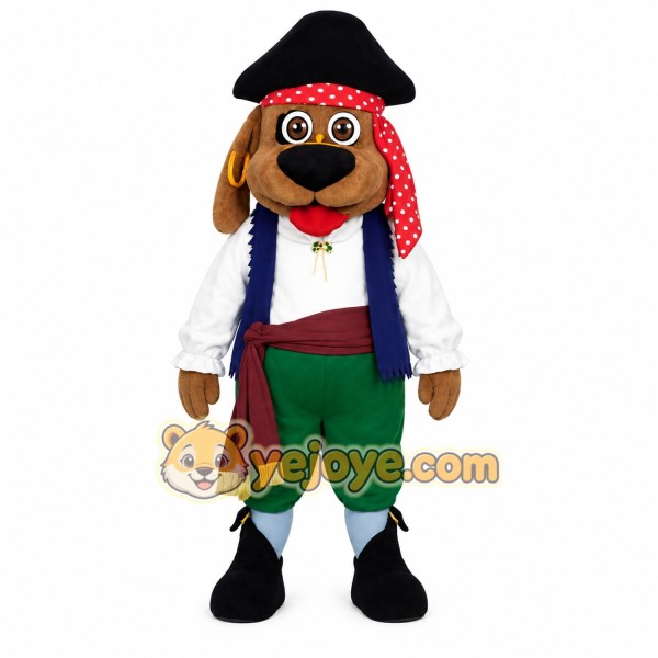 Brown Red Green Pirate Dog Mascot Costume Brown Red Green Pirate Dog Mascot Costume