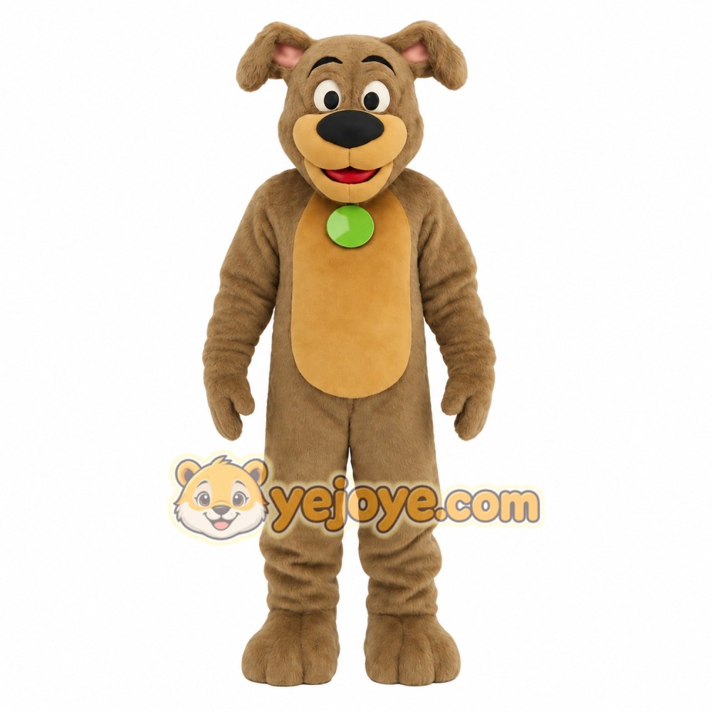 Brown Tan Dog With Green Tag Mascot Costume