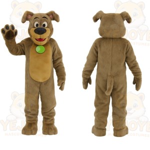 Brown Tan Dog With Green Tag Mascot Costume