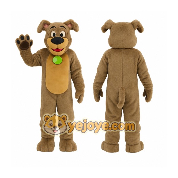 Brown Tan Dog With Green Tag Mascot Costume