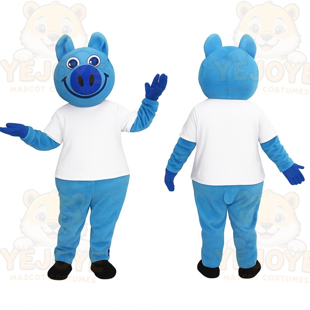 Light Blue White Smiling Pig Mascot Costume