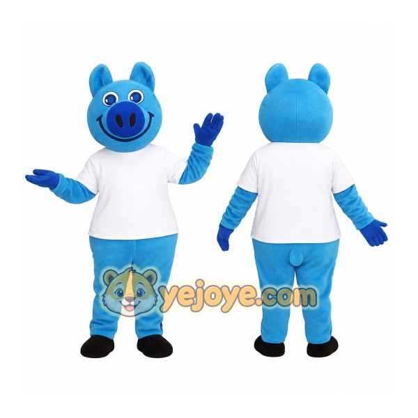 Light Blue White Smiling Pig Mascot Costume