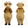 Tan Brown Horned Cow With Orange Lei Mascot Costume
