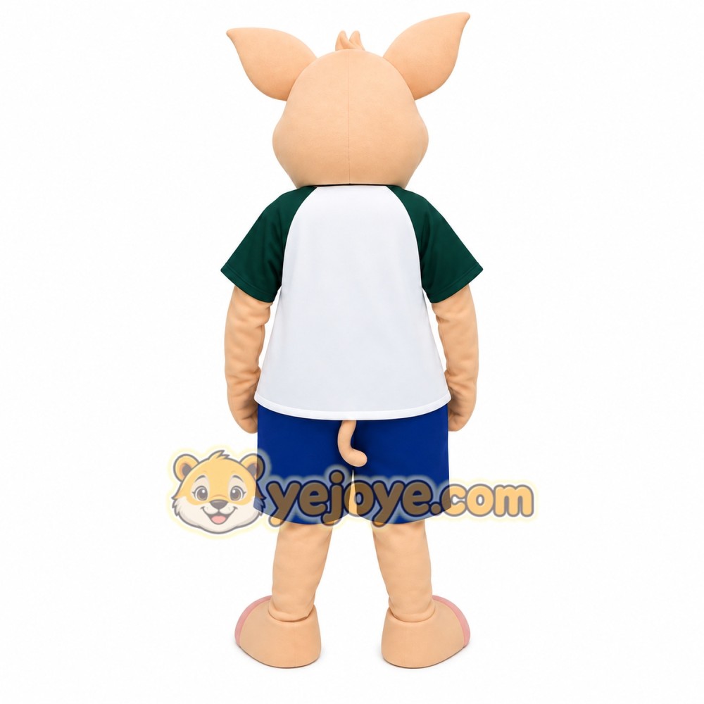 Pink Pig Green White Shirt Blue Shorts Mascot Costume Pink Pig Green White Shirt Blue Shorts Mascot Costume