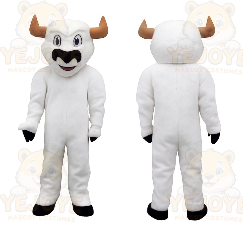White Black Bull With Brown Horns Mascot Costume