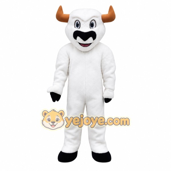 White Black Bull With Brown Horns Mascot Costume White Black Bull With Brown Horns Mascot Costume