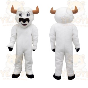 White Black Bull With Brown Horns Mascot Costume
