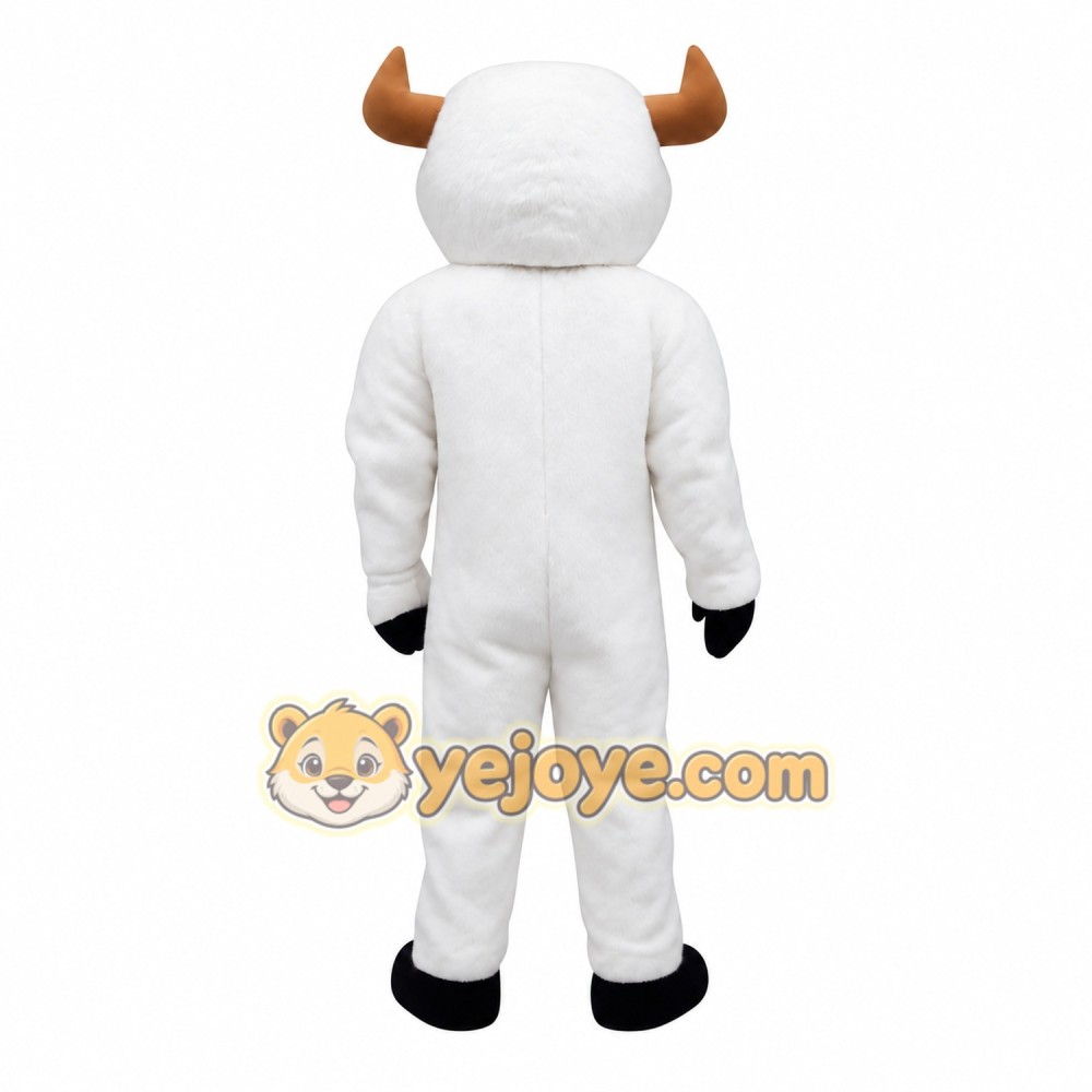 White Black Bull With Brown Horns Mascot Costume White Black Bull With Brown Horns Mascot Costume