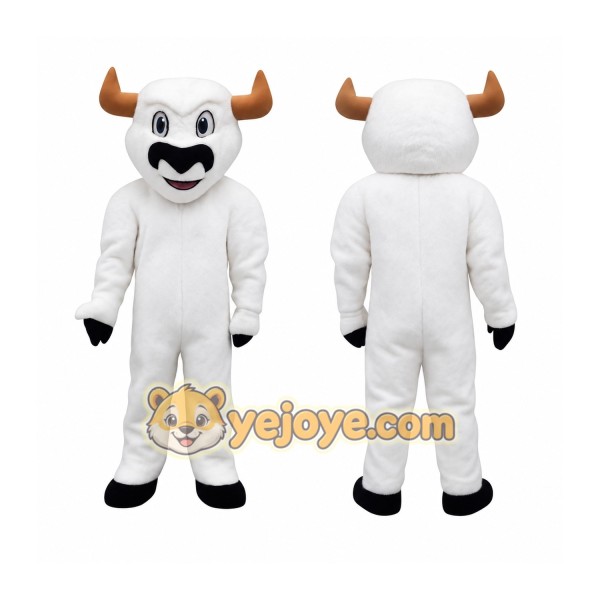 White Black Bull With Brown Horns Mascot Costume