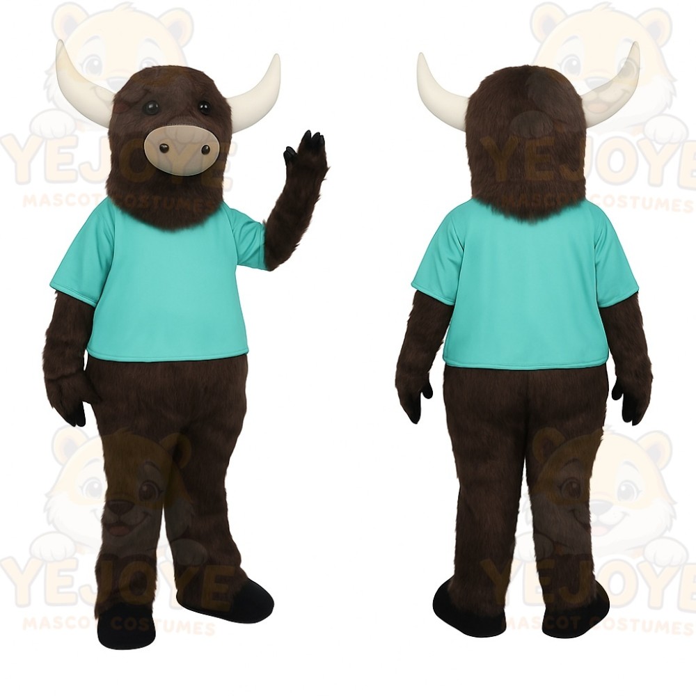 Brown Teal Longhorn Bull Mascot Costume