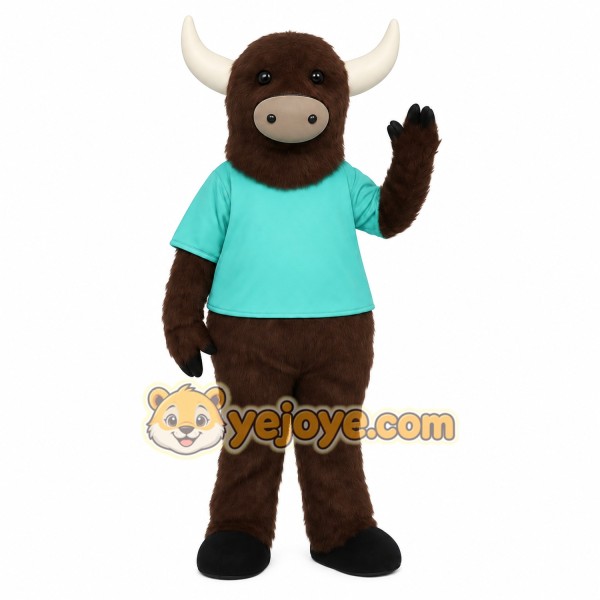 Brown Teal Longhorn Bull Mascot Costume Brown Teal Longhorn Bull Mascot Costume