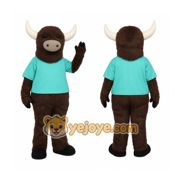 Brown Teal Longhorn Bull Mascot Costume