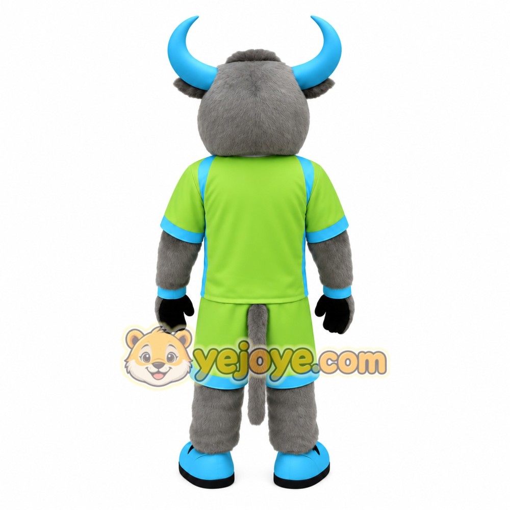Gray Lime Green Blue Bull Mascot Costume Gray Lime Green Blue Bull Mascot Costume