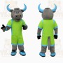 Gray Lime Green Blue Bull Mascot Costume