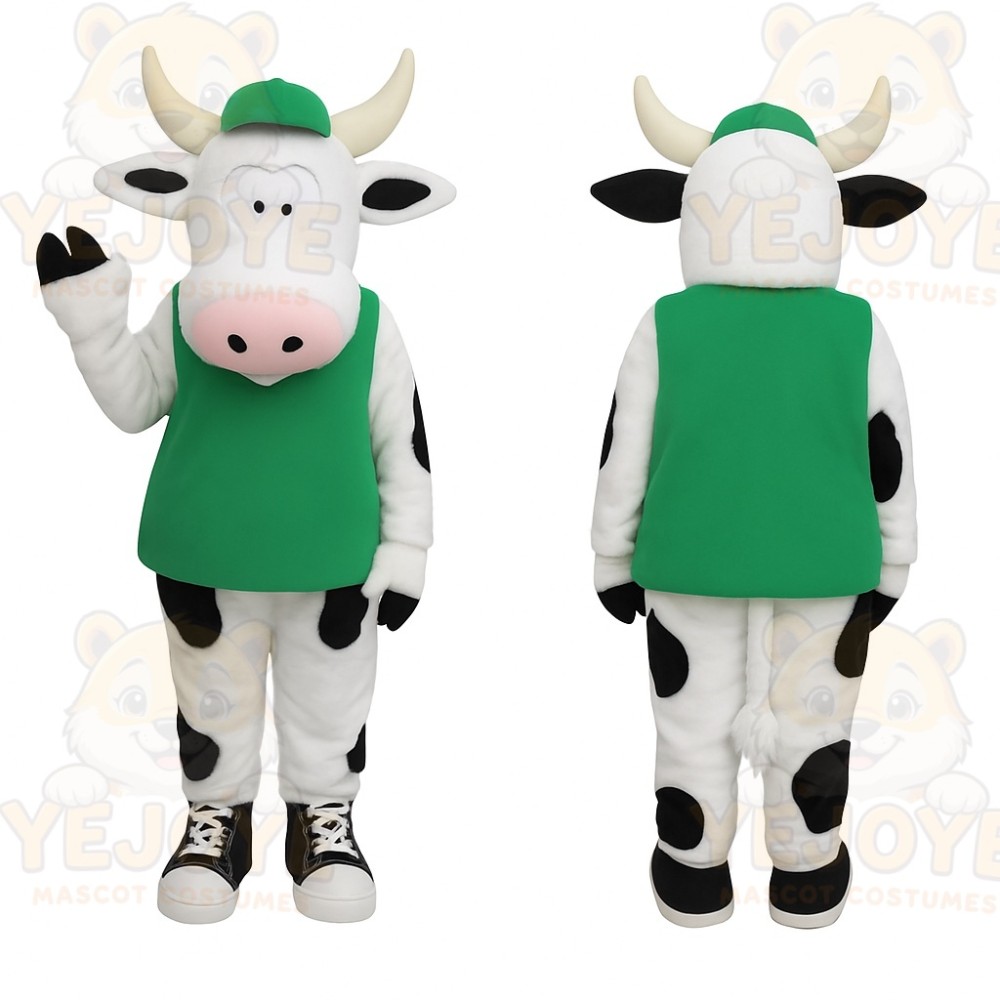 Green White Black Spotted Cow Mascot Costume
