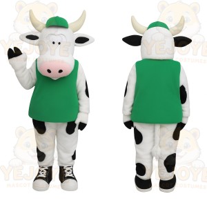 Green White Black Spotted Cow Mascot Costume