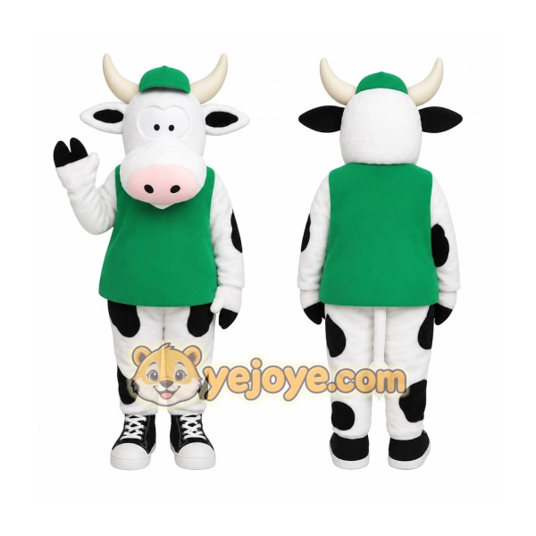 Green White Black Spotted Cow Mascot Costume