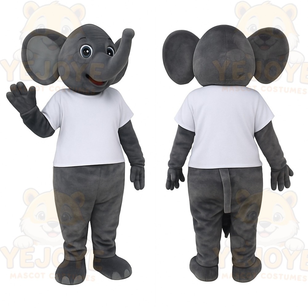 Gray Elephant White Shirt Mascot Costume