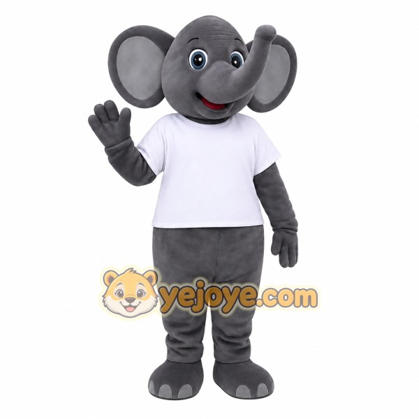 Gray Elephant White Shirt Mascot Costume Gray Elephant White Shirt Mascot Costume