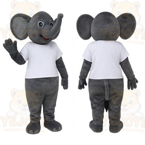 Gray Elephant White Shirt Mascot Costume