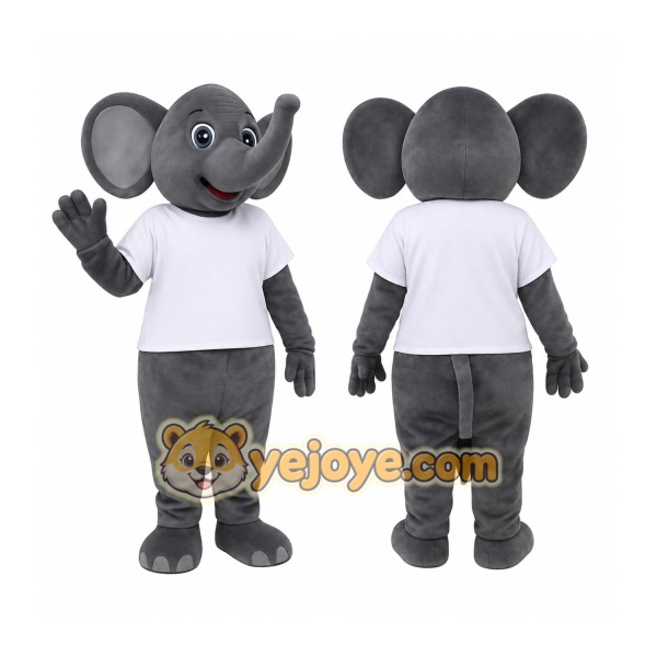 Gray Elephant White Shirt Mascot Costume