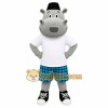 Gray White Hippo Blue Plaid Shorts Mascot Costume Gray White Hippo Blue Plaid Shorts Mascot Costume