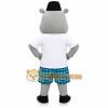 Gray White Hippo Blue Plaid Shorts Mascot Costume Gray White Hippo Blue Plaid Shorts Mascot Costume