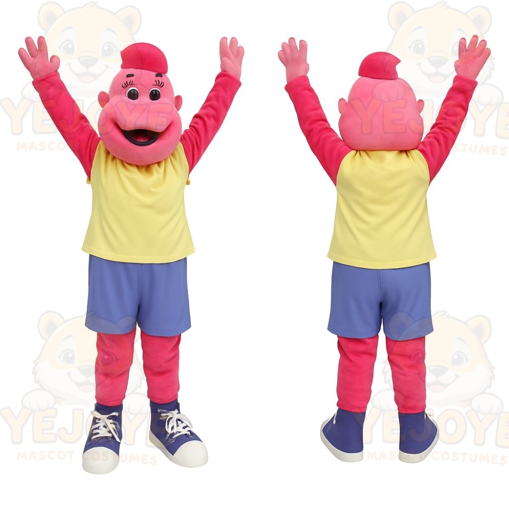Pink Yellow Blue Cartoon Boy Mascot Costume