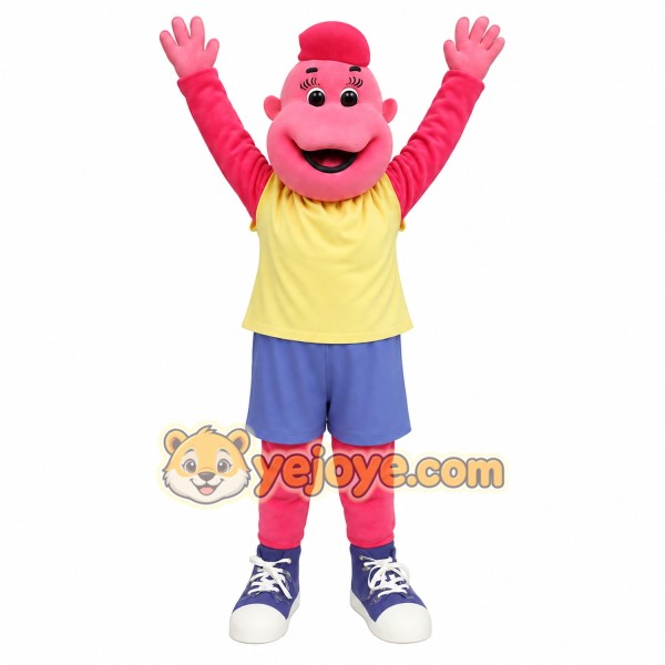 Pink Yellow Blue Cartoon Boy Mascot Costume
