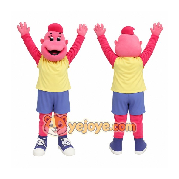 Pink Yellow Blue Cartoon Boy Mascot Costume