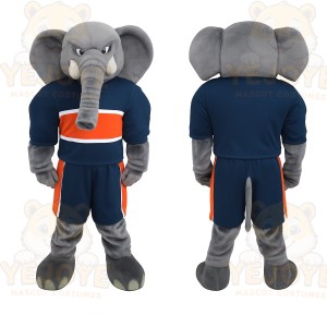 Gray Navy Orange Elephant Mascot Costume