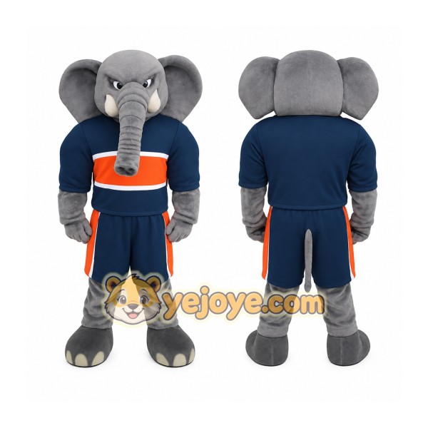 Gray Navy Orange Elephant Mascot Costume