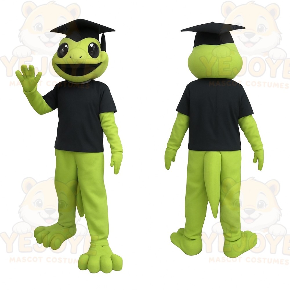 Green Black Graduate Lizard Mascot Costume