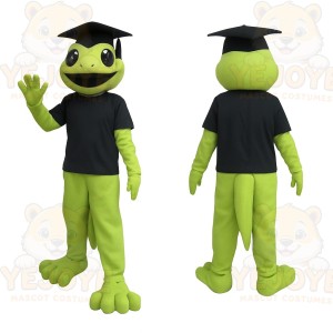 Green Black Graduate Lizard Mascot Costume